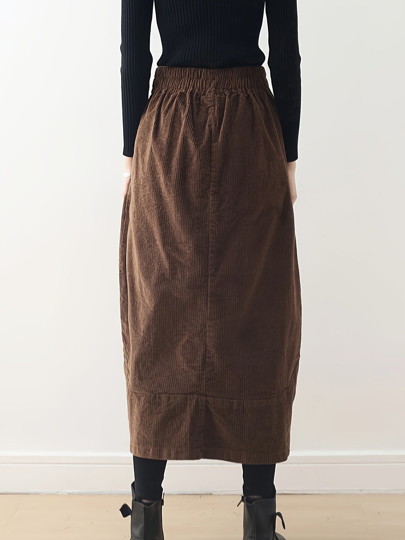 Jupe Longue - Marron - Velour Cotelé
