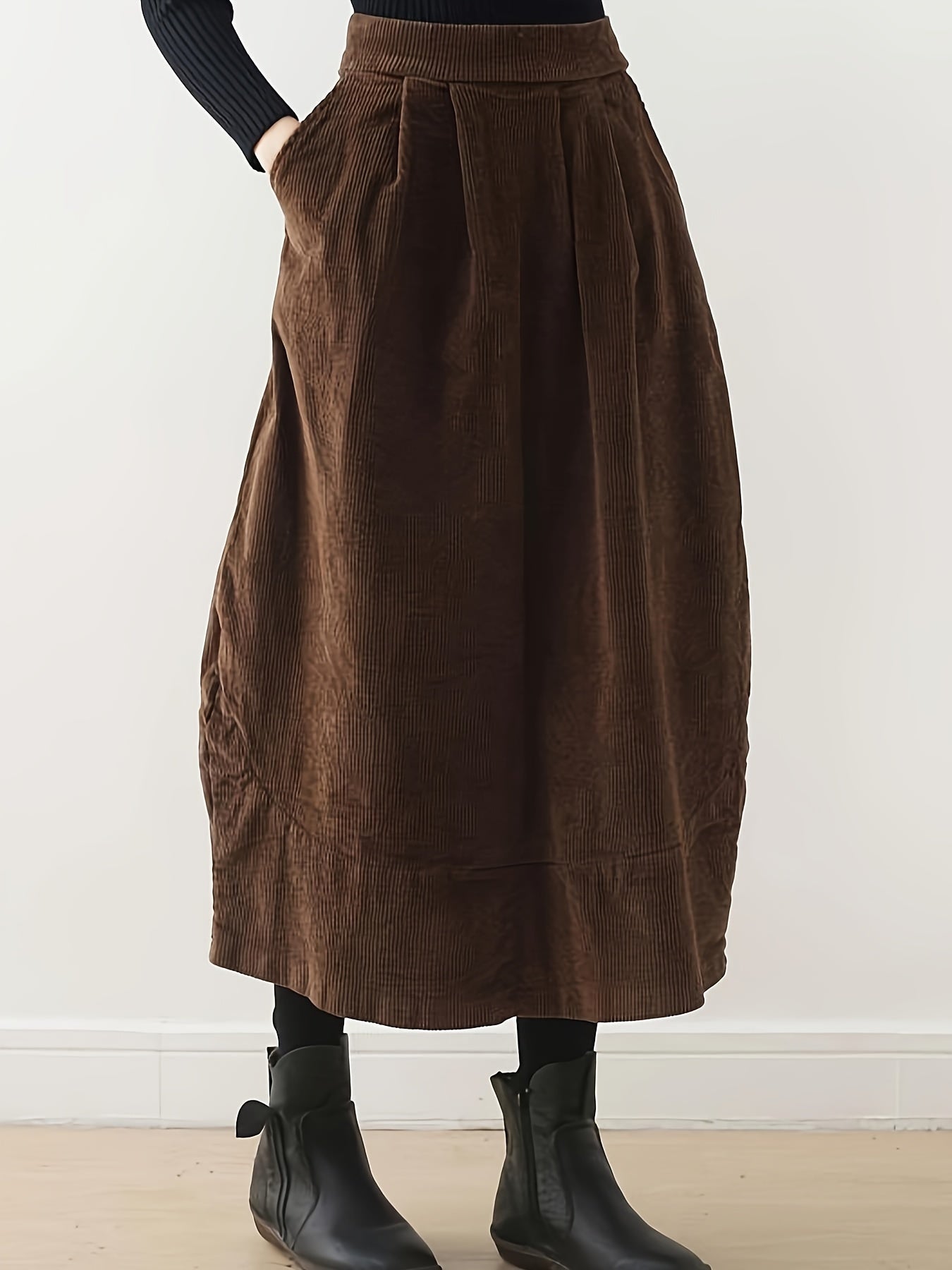 Jupe Longue - Marron - Velour Cotelé