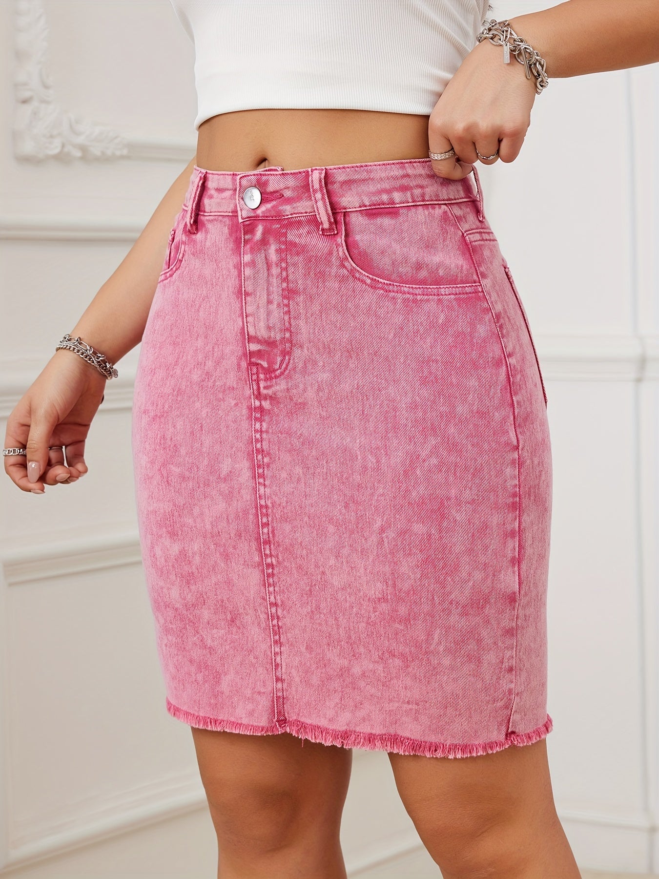 Jupe Crayon - Jean - Rose