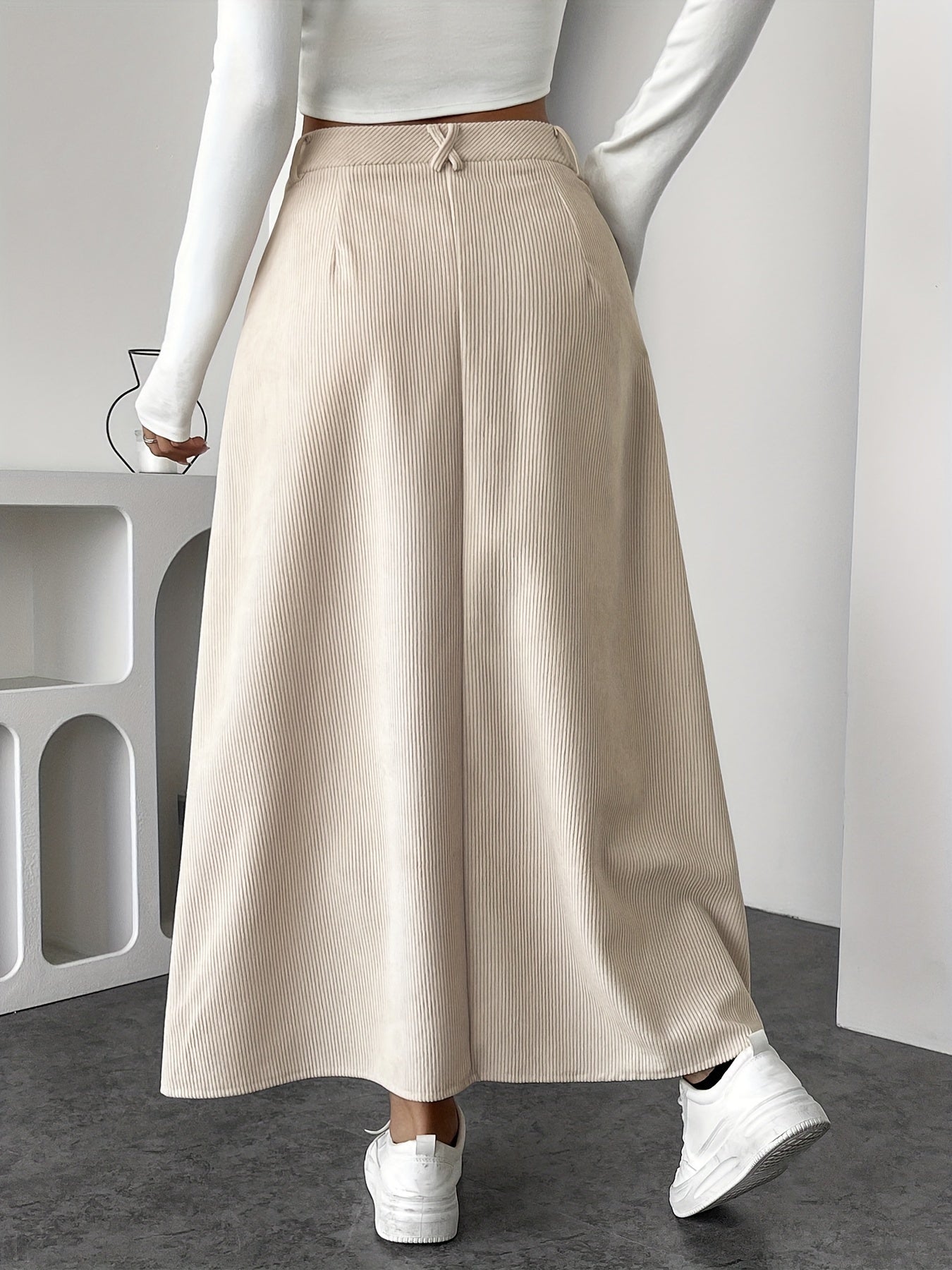 Jupe Longue - Beige - Velour Cotelé - Haute Taille