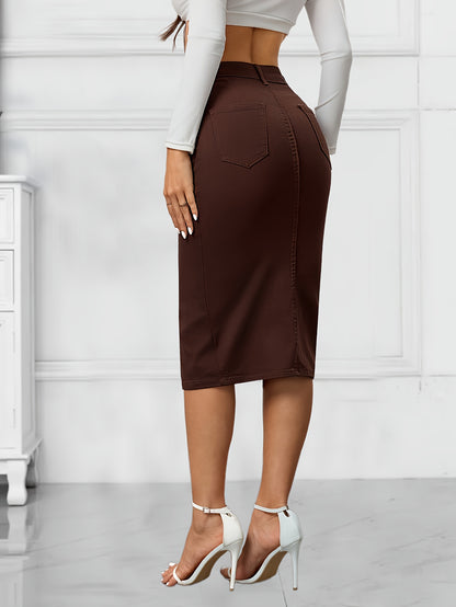 Jupe Crayon - Marron - Coton - Fendue