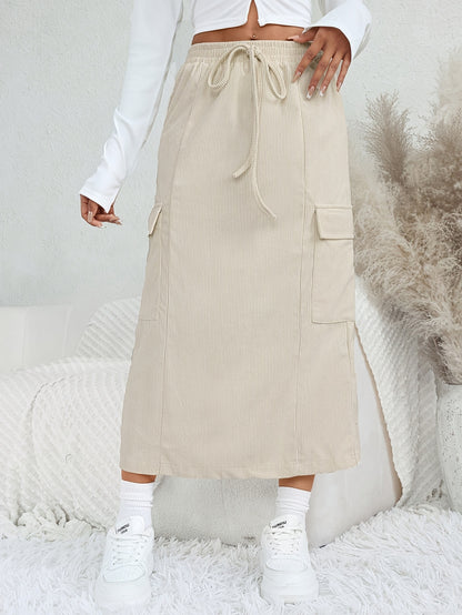 Jupe Longue - Beige - Velour Cotelé - Fendue