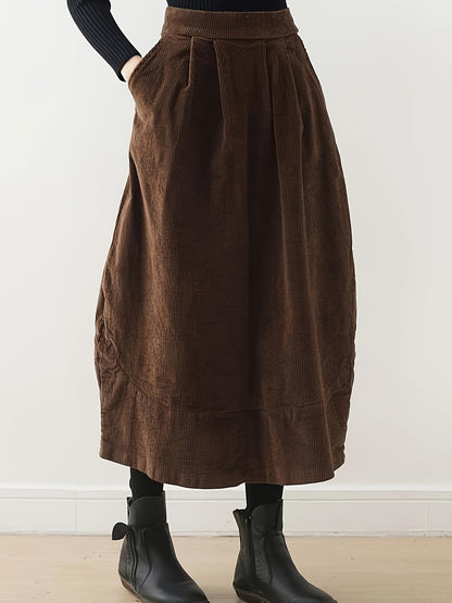 Jupe Longue - Marron - Velour Cotelé