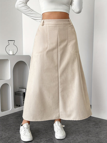 Jupe Longue - Beige - Velour Cotelé - Haute Taille